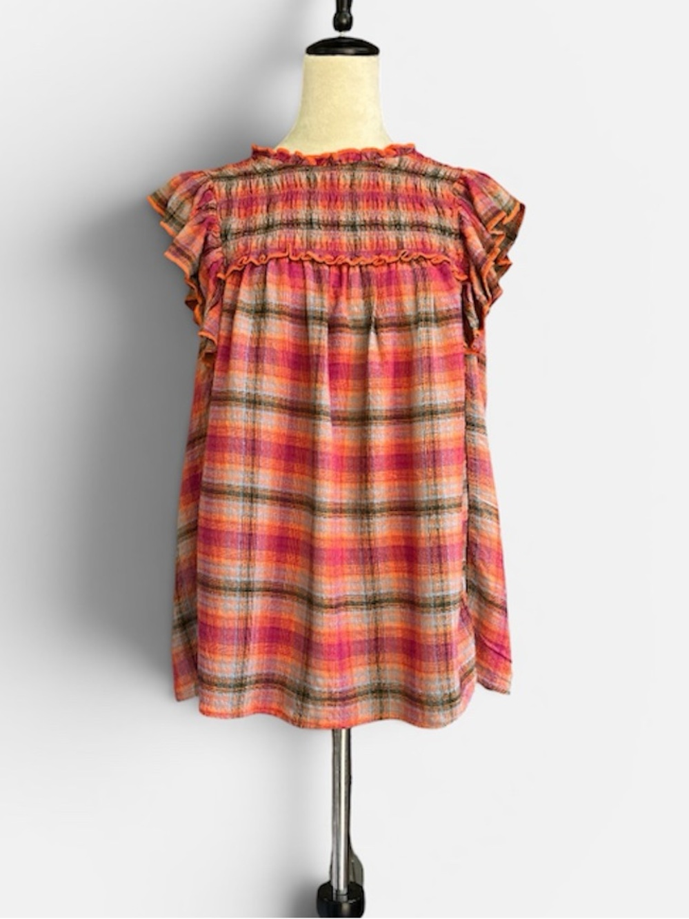 Anthropologie BLL Lori Plaid Top in Habanero Size Medium